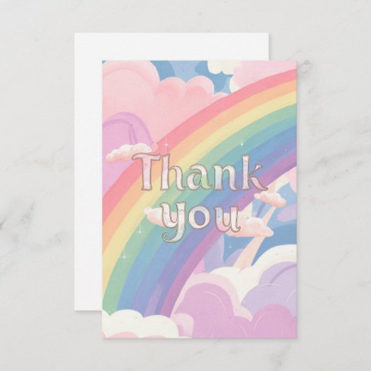 Carte De Remerciements Arc-en-ciel Pastel simple et nuages (Devant / Derrière)