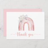 Carte De Remerciements Arc-en-ciel rose Boho avec Roses blanches (Devant / Derrière)