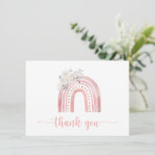 Carte De Remerciements Arc-en-ciel rose Boho avec Roses blanches (Debout devant)