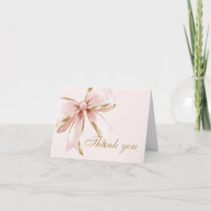 Carte De Remerciements Arc en ruban coquette rose et or pour un Sweet Six