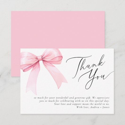 Carte De Remerciements Arc en ruban rose coquette Mariage Douche (Devant / Derrière)