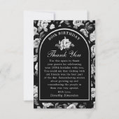 Carte De Remerciements Arc floral noir blanc Rose 80e anniversaire (Devant)