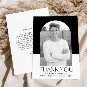 Carte De Remerciements Arc moderne noir et blanc Couleur bloc Graduation