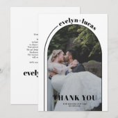 Carte De Remerciements Arc noir, blanc et typographie mariage photo (Devant / Derrière)
