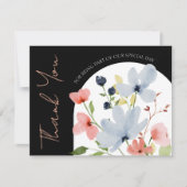 Carte De Remerciements Arc simple Mariage floral noir et rose (Devant)