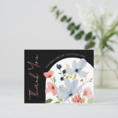 Carte De Remerciements Arc simple Mariage floral noir et rose (Debout devant)