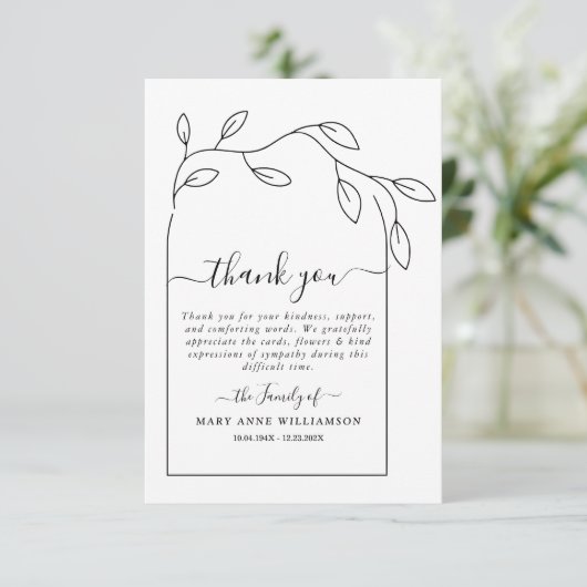 Carte De Remerciements Arch minimal Texte Scripts funéraires (Debout devant)