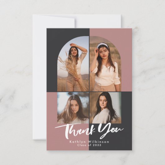 Carte De Remerciements Arch moderne Terracotta rose Gris Photo Graduation (Devant)