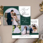 Carte De Remerciements Arch Multi Photo Élégante Calligraphie Emerald Gre