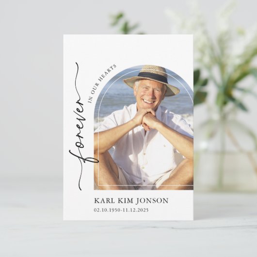 Carte De Remerciements Arch Photo Calligraphie Script Sympathy Funéraille (Debout devant)