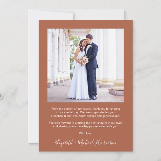 Carte De Remerciements Arch Photo moderne Mariage en terre cuite (Dos)