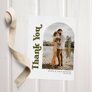 Carte De Remerciements Arch & Retro Type Dark Green Photo Mariage