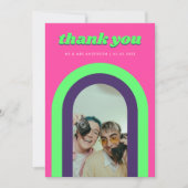 Carte De Remerciements Arche arc-en-ciel super rose chaud et Mariage rétr (Devant)