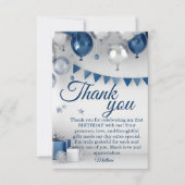 Carte De Remerciements Argent bleu 21e anniversaire (Devant)