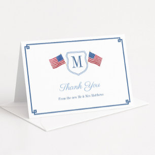 Carte De Remerciements Armoiries Élégantes Monogramme Rouge Blanc Et Bleu