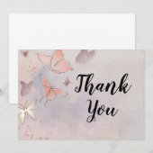 Carte De Remerciements Arrière - plan papillon, rose (Devant / Derrière)