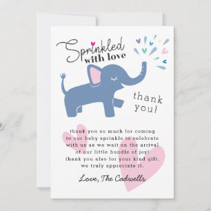 Carte De Remerciements Arrosé avec le bébé mignon d'éléphant d'amour