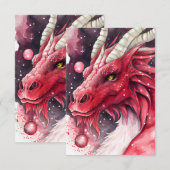 Carte De Remerciements Art de l'aquarelle rouge Dragon (Devant / Derrière)