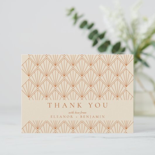 Carte De Remerciements Art Déco Burnt Orange Elégant Mariage Personnalisé (Debout devant)