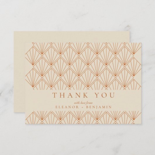 Carte De Remerciements Art Déco Burnt Orange Elégant Mariage Personnalisé (Devant / Derrière)