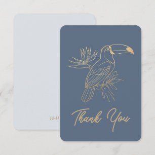 Carte De Remerciements Art Déco Filigrane Doré   Toucan Manoir Gris Plat