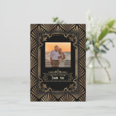 Carte De Remerciements Art Déco Gold Gatsby 20s Mariage photo Célébration (Debout devant)