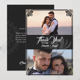 Carte De Remerciements Art déco moderne cygne noir 2 Mariage photo