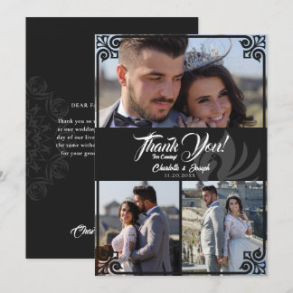 Carte De Remerciements Art déco moderne cygne noir 3 Mariage photo