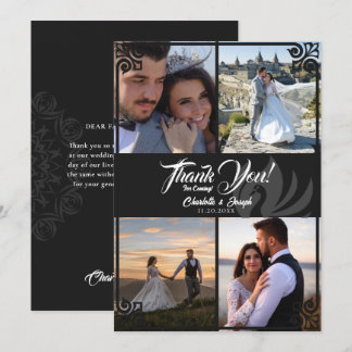 Carte De Remerciements Art déco moderne cygne noir 4 Mariage photo