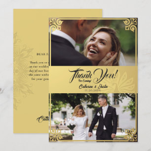 Carte De Remerciements Art Déco moderne Peacock Gold 2 Mariage photo