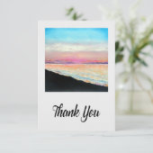 Carte De Remerciements Art du coucher de soleil peint rose de plage (Debout devant)