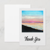 Carte De Remerciements Art du coucher de soleil peint rose de plage (Devant / Derrière)