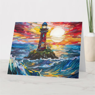 Carte De Remerciements Art du phare côtier en verre de trait