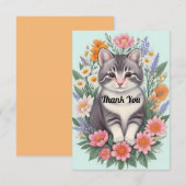 Carte De Remerciements Art Floral Et Chat (Devant / Derrière)
