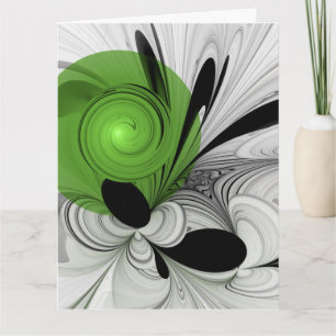 Carte De Remerciements Art fractal abstrait noir et blanc avec du vert
