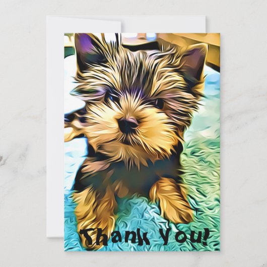Carte De Remerciements Art numérique de chiot de Cute Yorkie Yorkshire (Devant)