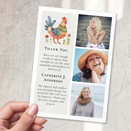 Carte De Remerciements Art populaire Poulet photo Sympathie Funérailles
