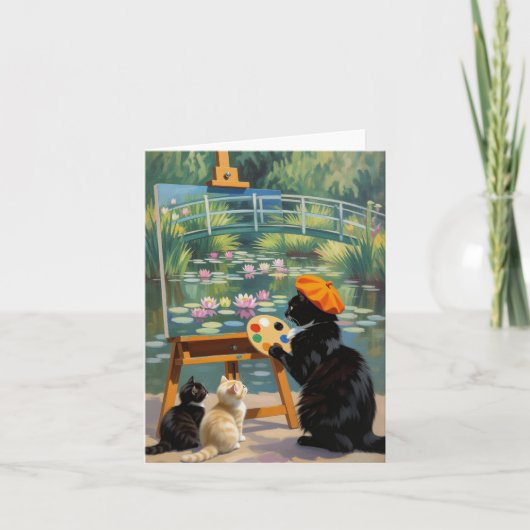 Carte De Remerciements Artiste Kitty Noir Peinture Monet Water Lys (Devant)