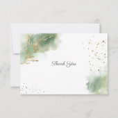 Carte De Remerciements Artistic Chic Moss Green Aquarelle or Mariage (Devant)