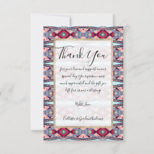 Carte De Remerciements Artsy bleu rose rouge natif Aztec Motif peint