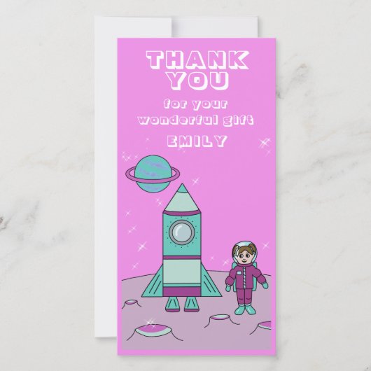 Carte De Remerciements Astronaut Girl Space Rocket rose Anniversaire (Devant)