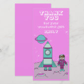 Carte De Remerciements Astronaut Girl Space Rocket rose Anniversaire (Devant / Derrière)