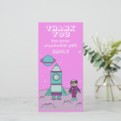 Carte De Remerciements Astronaut Girl Space Rocket rose Anniversaire (Debout devant)