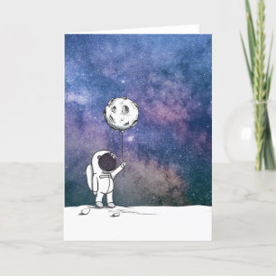 Carte De Remerciements Astronaut in space with moon balloon cosmos stars