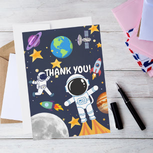 Carte De Remerciements Astronaute Amusant dans l'Espace, Premier Annivers