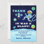 Carte De Remerciements Astronaute Bleu Terre Espace Anniversaire (Devant)