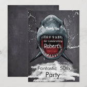 Carte De Remerciements Attaque de requin pour l'anniversaire de l'animal, (Devant / Derrière)