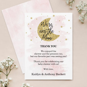 Carte De Remerciements Au-Dessus De La Lune   Baby shower filles