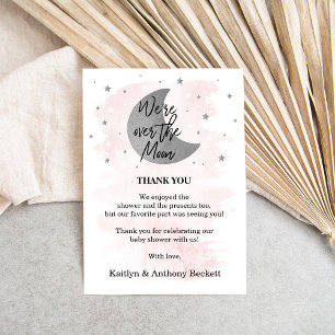 Carte De Remerciements Au-Dessus De La Lune   Baby shower filles