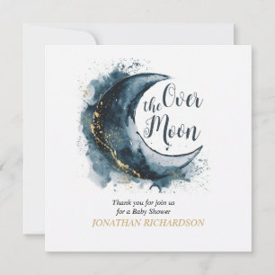 Carte De Remerciements Au-dessus du Baby shower bleu Moon Gold Stars